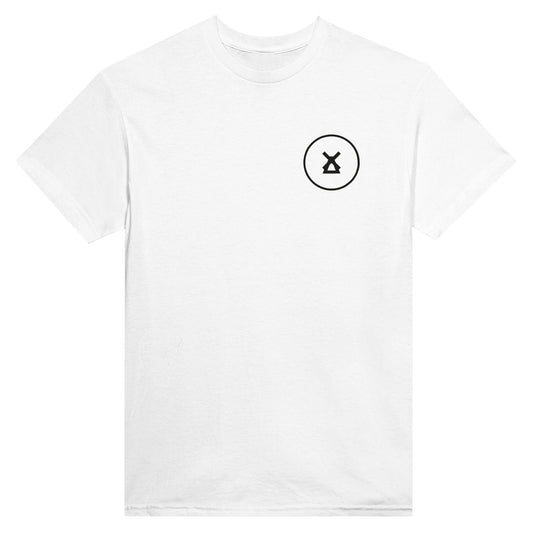 The Lytham Festival 2024 Event Line Up T-Shirt is a classic fit, heavyweight white cotton tee featuring a small black hourglass emblem on the left chest—a durable and stylish wardrobe staple.
